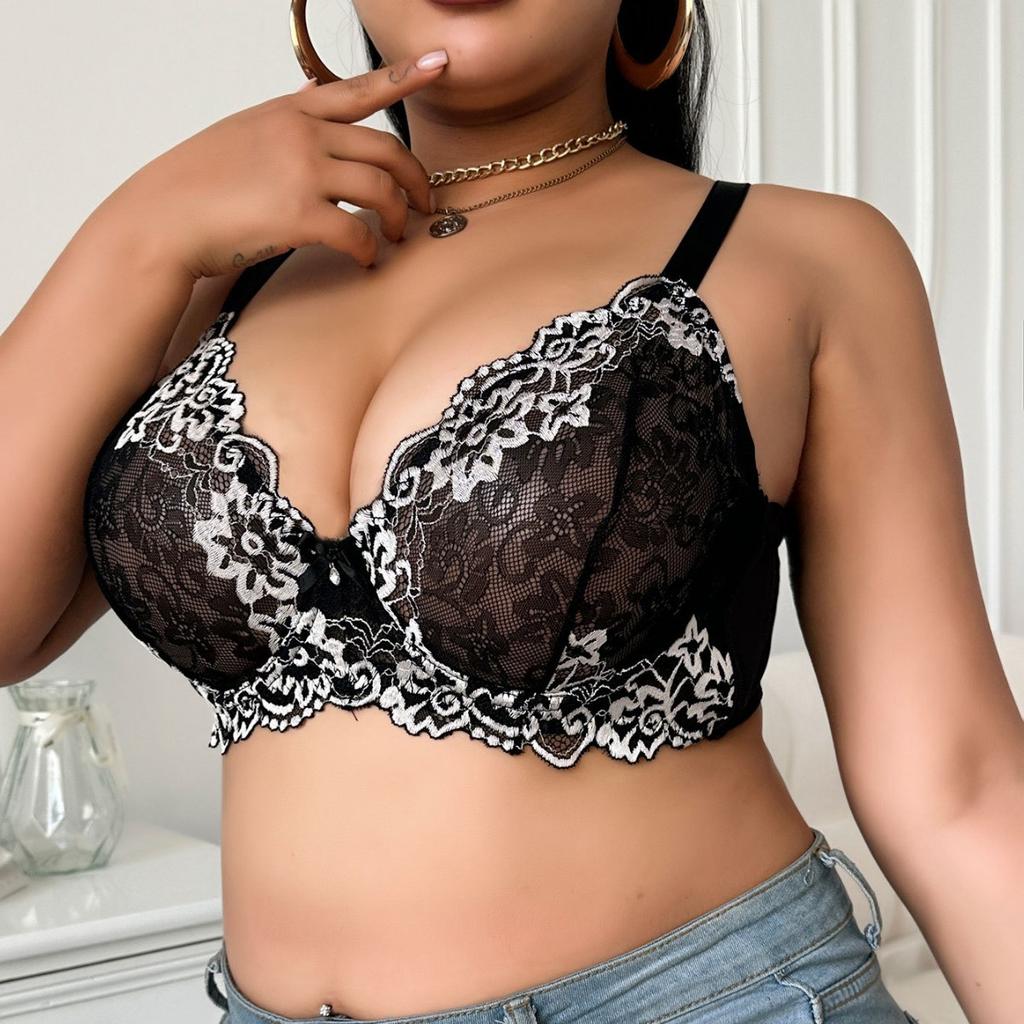 Сексуальный бюстгальтер с глубоким V-образным вырезом, вышивкой, пуш-ап, с боковой поддержкой, тонкое белье