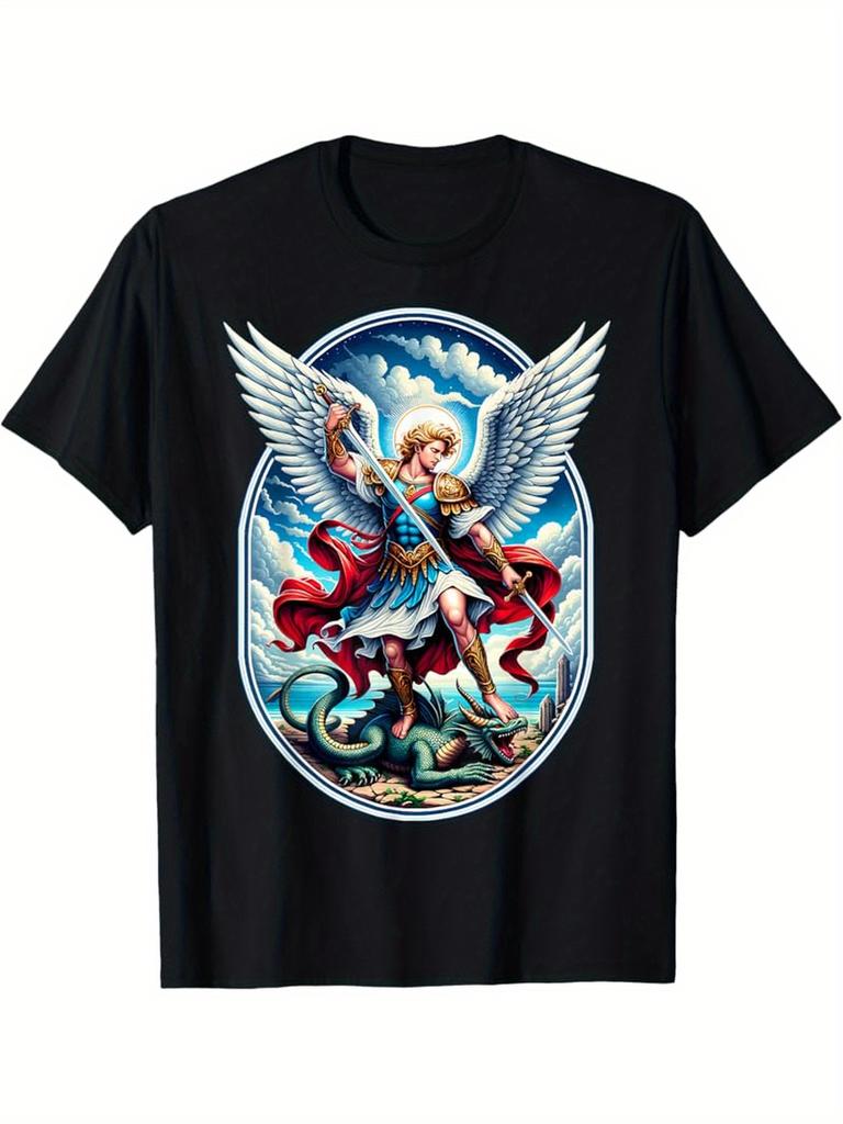 St Michael The Archangel Graphic Vibrant Angel Warrior TShirt 100 Cotton ONeck Short Sleeve Summer Casual Unisexs Tshirt