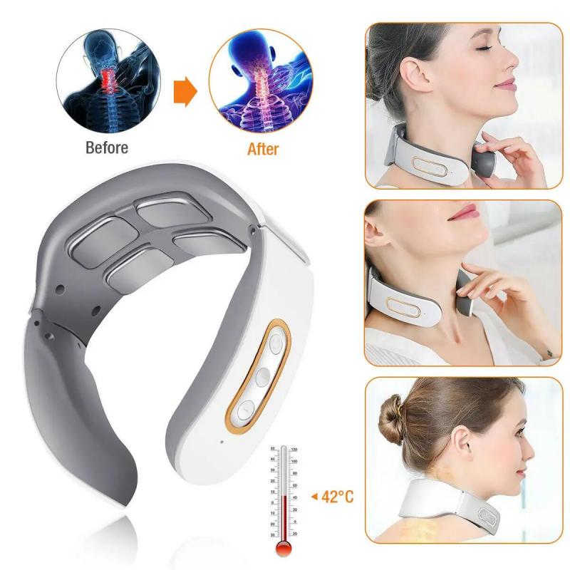 EMS Electric Neck Massager 6 Modes 9 Gears Neck Shoulder Massage Wireless Cervical Spine Massager Heating Physiotherapy