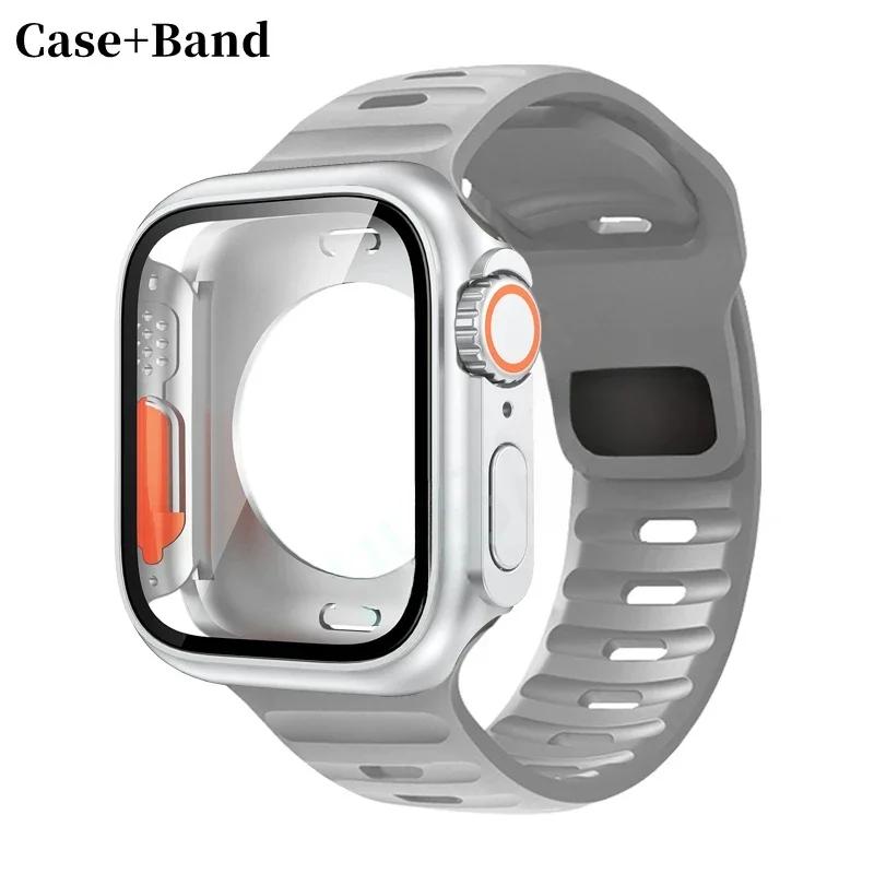 Чехол+Ремешок Для Apple Watch Ремешок 45мм 44мм 41 42 46мм Умный Силиконовый Браслет Iwatch Серия 5 6 Se 7 8 9 10 Заменить на Ультра Чехол