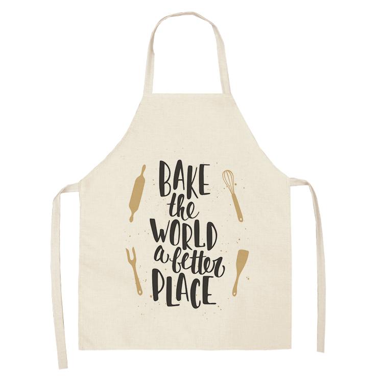 Letter Alphabet Kitchen Apron For Women Linen Bibs Household Cleaning Pinafore Cooking Apron 68*55cm Waist Baking Barista Aprons