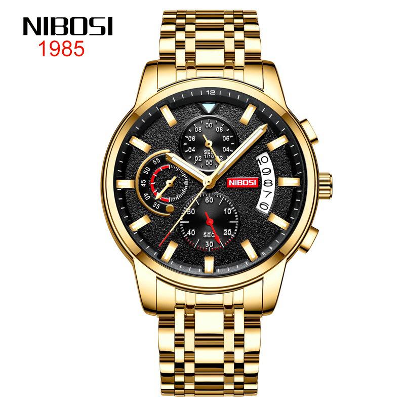NIBOSI Watch Мужские водонепроницаемые светящиеся многофункциональные кварцевые часы из нержавеющей стали Студенческие часы