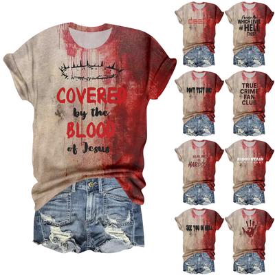 Женская повседневная футболка с круглым вырезом, принтом на Хэллоуин и коротким рукавом