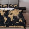 3Pcs Vintage World Map Duvet Cover Set, Black Golden Compass Print Bedding with Pillowcases for Bedroom Decor
