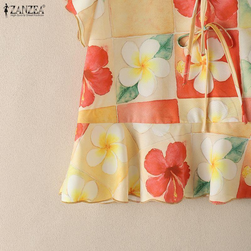 Elegant Floral Women Zanzea Print Casual Vneck Short Sleeve Blouse