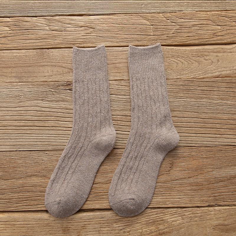 Women's Winter Thickened Warm Wool Socks, Solid-color Pile Socks, Double-needle Women's Socks, High-top Cotton Socks