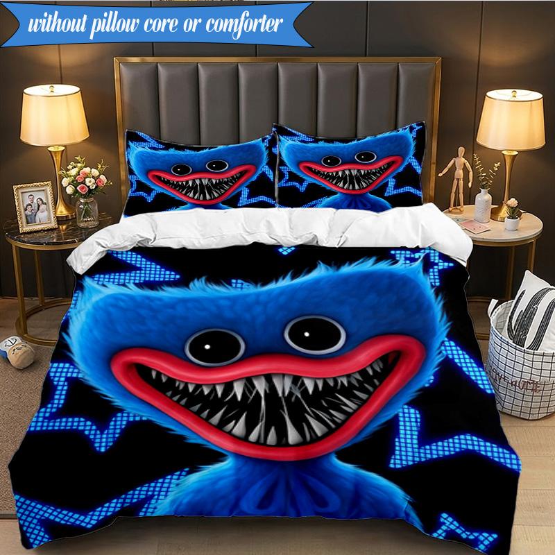 3PCS Blue Monster Huggy Night Bedding Set,Including 1pc Duvet Cover And 2pcs Pillowcases Perfect for Bedroom, Dormitory, Fan Christmas gift