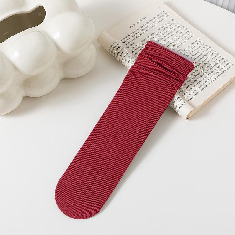 Женские белые носки до середины икры из ледяного шелка: Тонкий, Однотонный, Вельвет, Весна/Лето