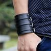 Leather Bracelet For Men Guard Wristband Cuff Goth Armbands Concealed Buckle Adjustable Gothic Punk Bracelets Men Jewelry