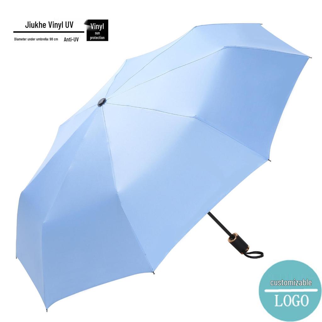 Пользовательский УФ Черный Клей Зонт от Солнца и Дождя – Женский Трехсложный Дизайн с Нанесением Логотипа.