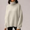 Women's Solid Color High Neck Pullover, Solid Color Loose Knit Sweater