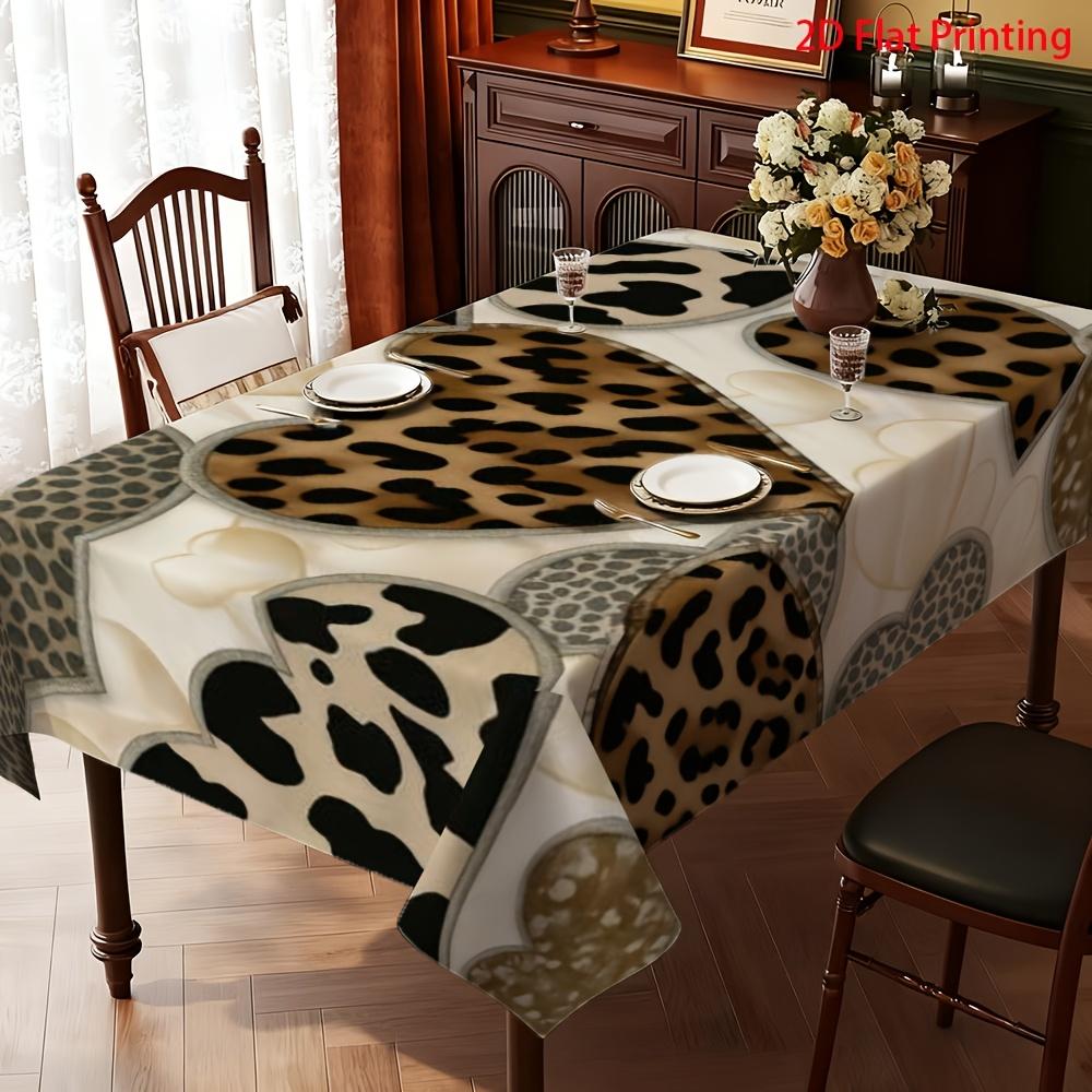 2D Flat Banner 1pc High-End Versatile Spring Leopard Print and Spotted Geometric Patchwork Pattern Tablecloth. 2D FLAT with an Artistic Ambiance, Aest