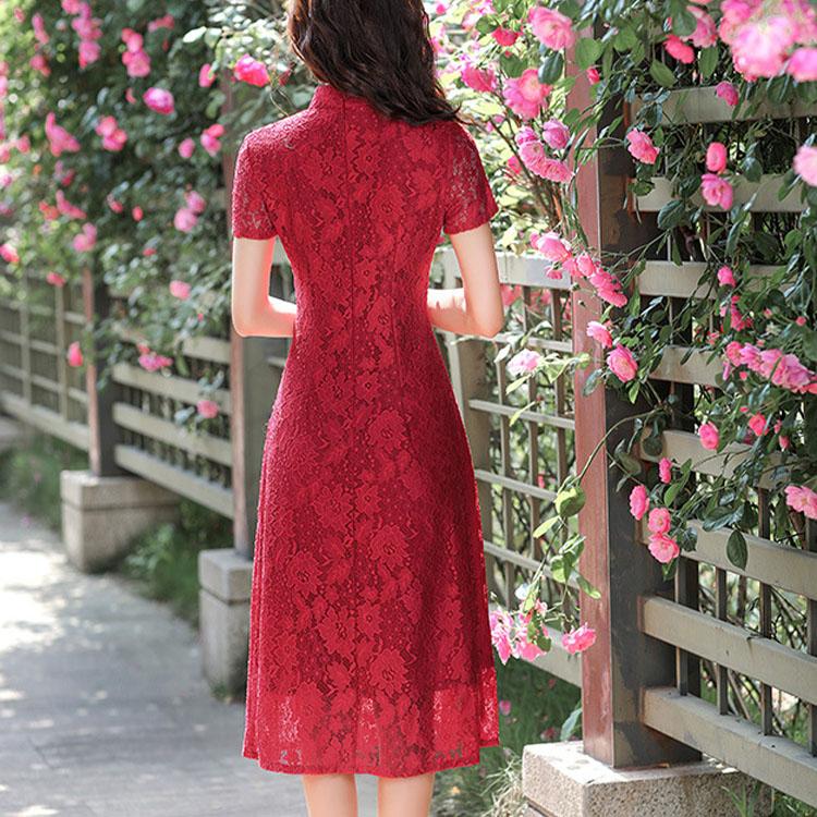 Кружевное повседневное платье Cheongsam средней длины Ao Dai, улучшенное тонкое платье в китайском стиле в стиле ретро
