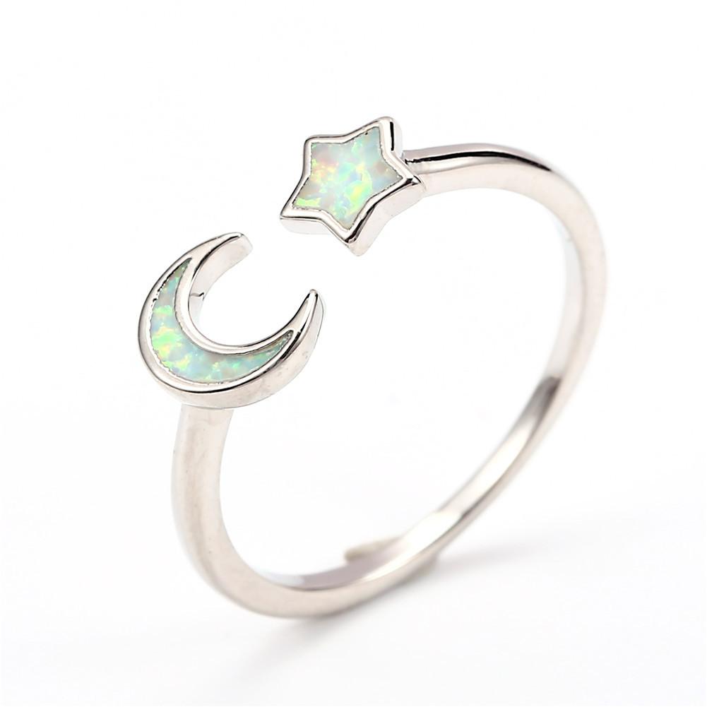 New Golden Treasure Star Moon Open Ring Fashion Versatile Ring