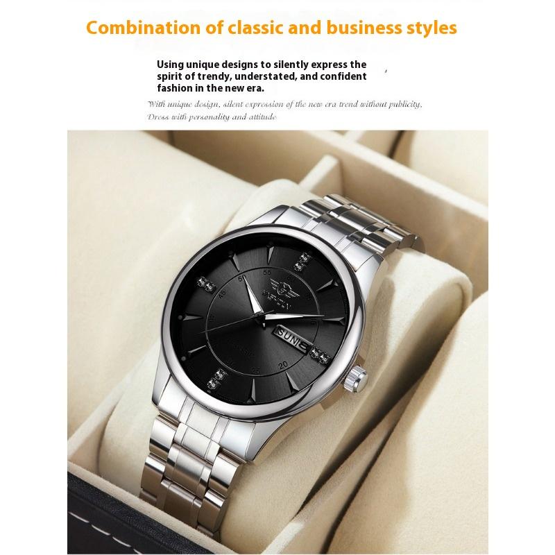 Мужские часы модные деловые часы от ведущего бренда с двойным календарем, люминесцентные, водонепроницаемые, кварцевые