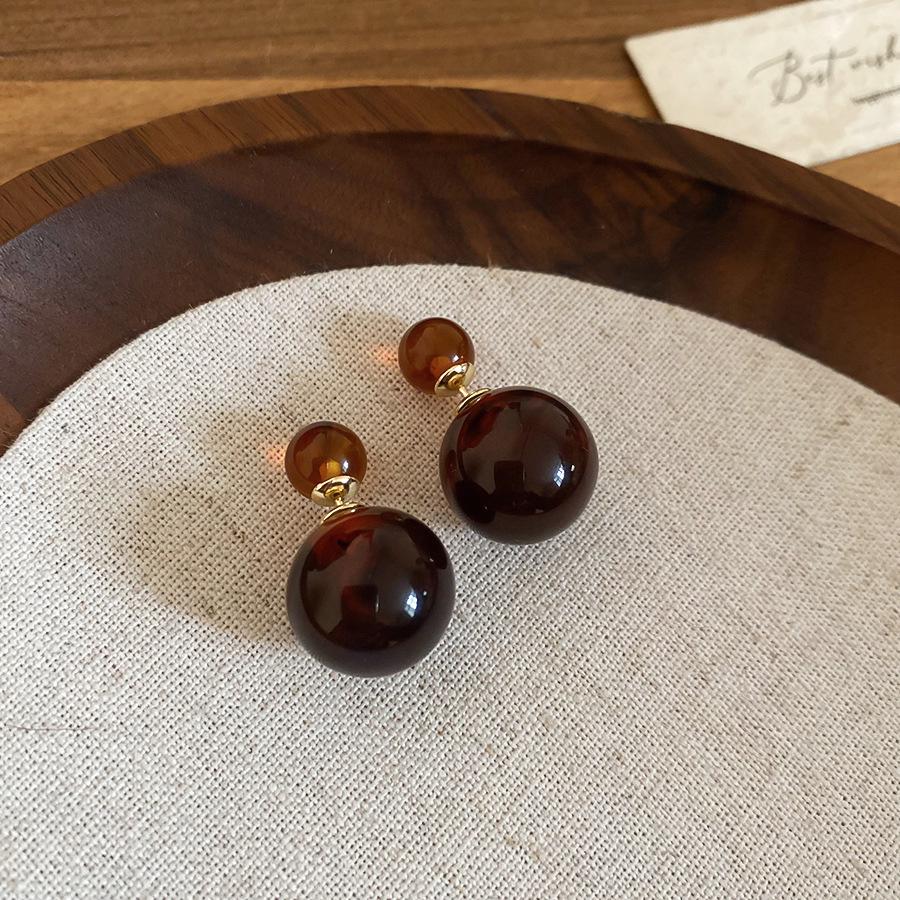 Серебряные серьги-гвоздики с покрытием из 18-каратного золота, с эпоксидной смолой, двусторонние - Melaard, ретро, минималистичный, высококачественный, стиль Осень/Зима для женщин.