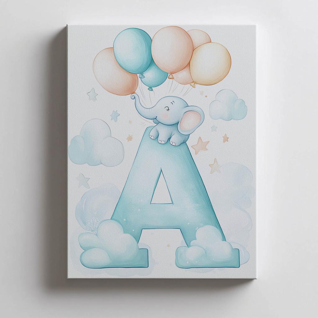 Elephant Charm - Poster "A" With Balloons Elephant Charm - Poster "A" With Balloons, 70X100 Cm, Dark Brown Wooden Frame, 230 Gsm Matte Paper