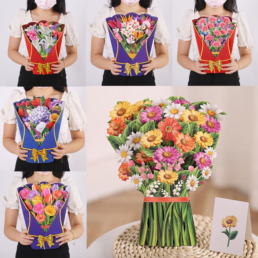 1 шт., открытка с букетом цветов 33*25,5 см, 3D значимый подарок