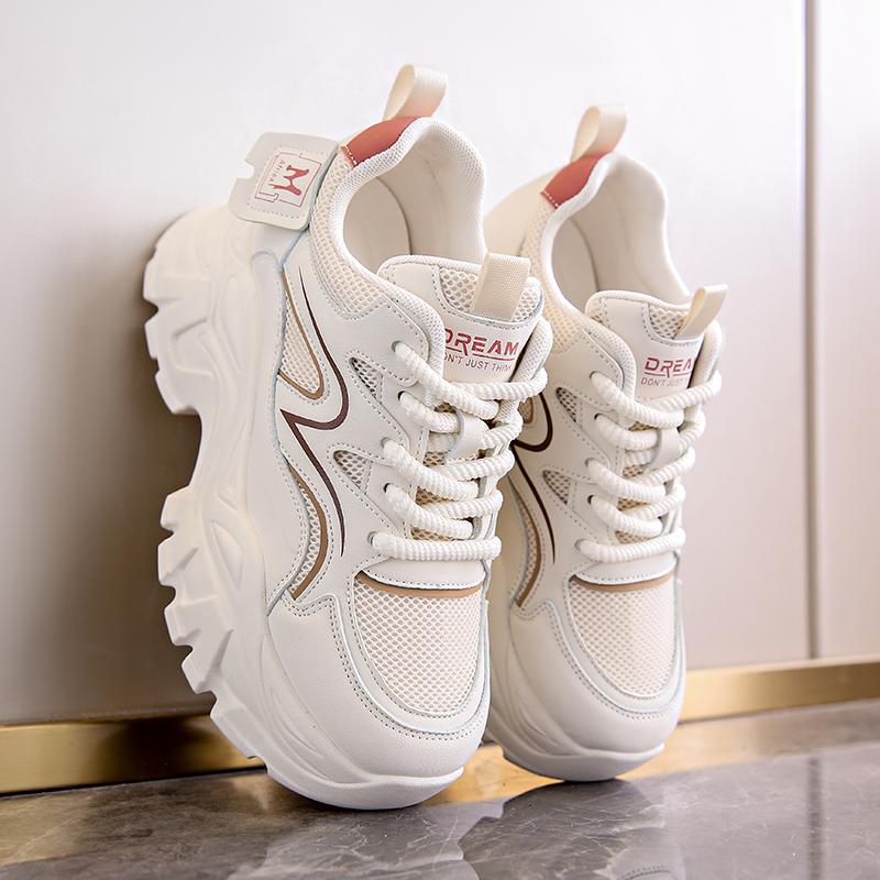 Fashion Breathable Mesh Platform Sneakers Women Spring Summer Thick Bottom Vulcanize Shoes Ladies Lace-Up Non-Slip Casual Shoes