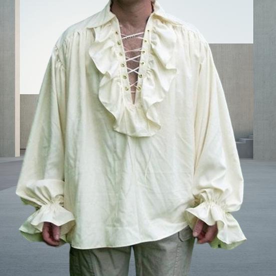 Мужская рубашка в стиле Ренессанс, костюм с рюшами и длинными рукавами на шнуровке, средневековая рубашка в стиле стимпанк, пиратская рубашка для косплея, сценическая драма