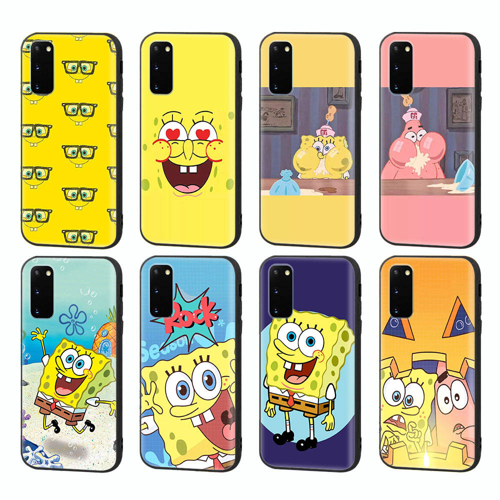 PB6 SpongeBob Black Sofe Case for iPhone 16 15 Plus 14 13 Pro 8 SE XR XS Max P30 Nova 5T Y5P Y6 Y7 Y8P Y9 Realme C30 C33 C31 VIVO Y36 V27