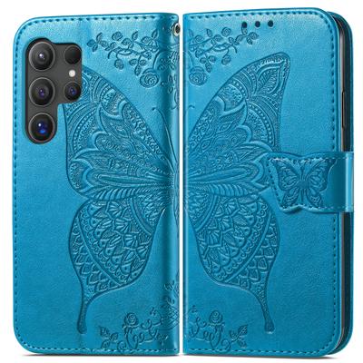 Чехол для Samsung Galaxy S25 Ultra с ремешком, узор "бабочки", кошелек из ПУ кожи, чехол для телефона