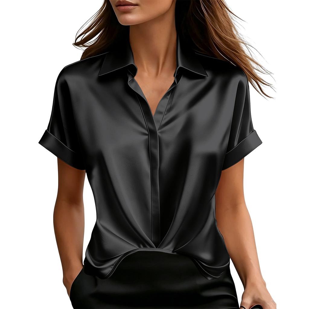 Women's Summer French Satin Shirt And Women's Short Sleeved Top