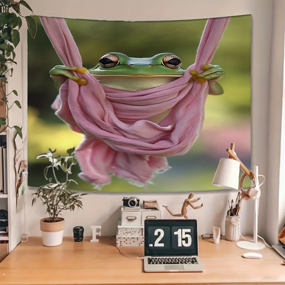 Green tree frog hanging Digital printing polyester wall tapestry suitable for use in living rooms bedrooms offices bars party