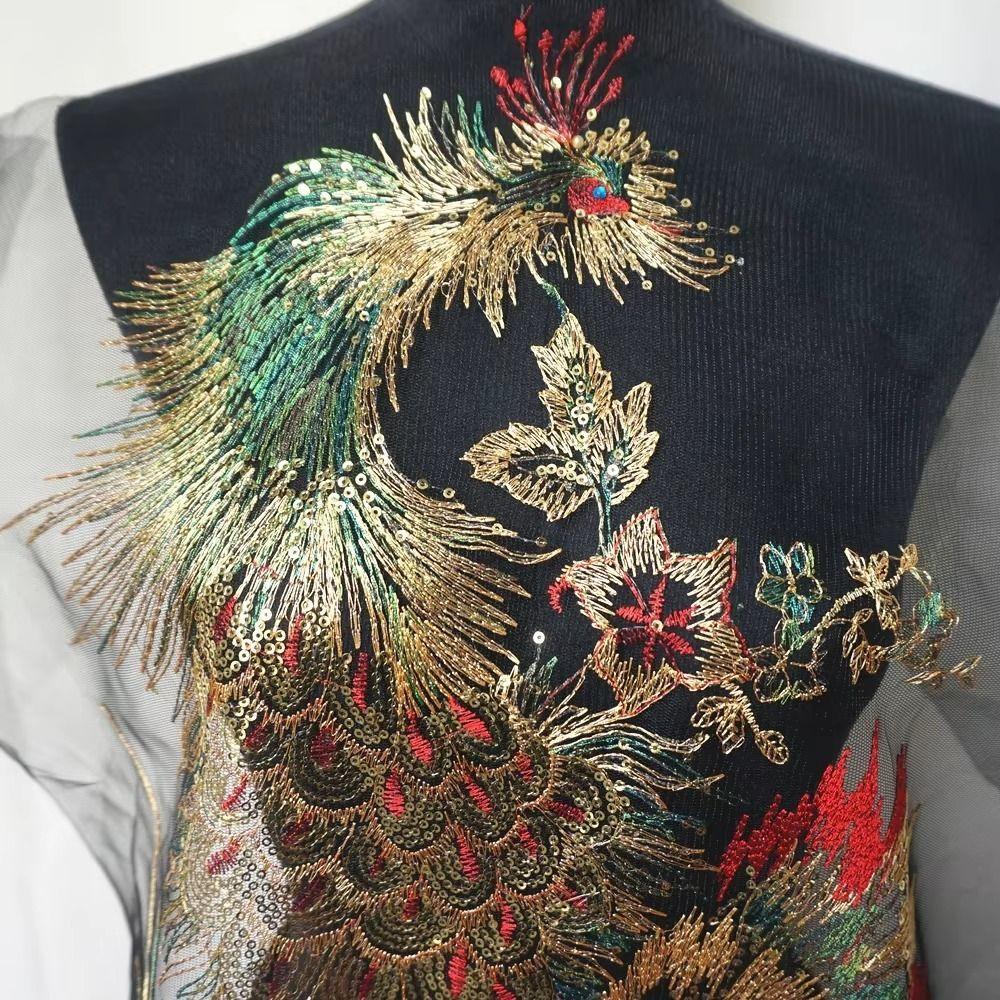 130X60CM Lace Fabrics Applique DIY Embroidery Sequin Lace Applique Wedding Bridal Gown Party