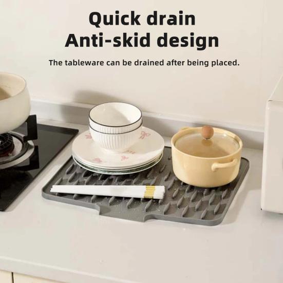 Silicone Slope Drain Mat for Drip-Free Drying Space-Saving Dish Drainer Heat-Resistant Pot Rack Non-Slip Mat for Kitchen Countertop