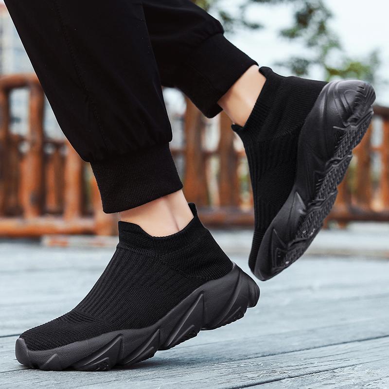 Мода Мода Платформа Спортивная обувь Мужчины Красный Высокий верх Вязаные Повседневные Кроссовки Женщины Легкие Дышащие Слипоны Мужские Кроссовки для Бега