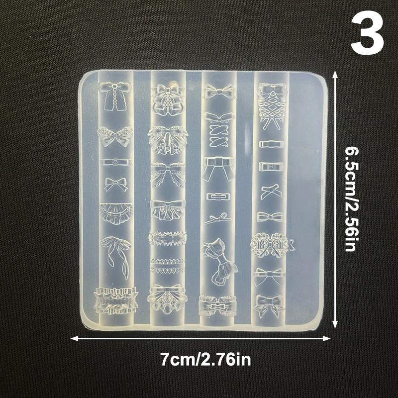 Bowknot Nail Mold in 3D Silicone; Transparent Templates for Flower Heart Lace Nail Art Designs