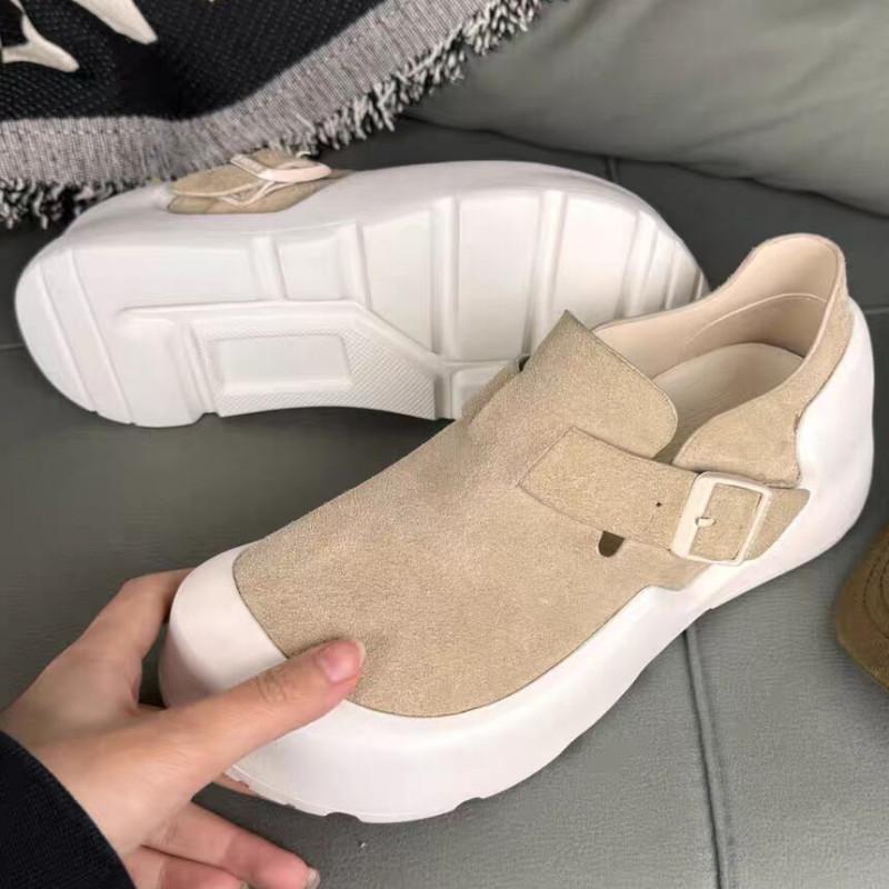 Женские нескользящие туфли Boken из коровьей замши с плоской подошвой и однотонным ремнем с пряжкой, удобные и повседневные тапочки