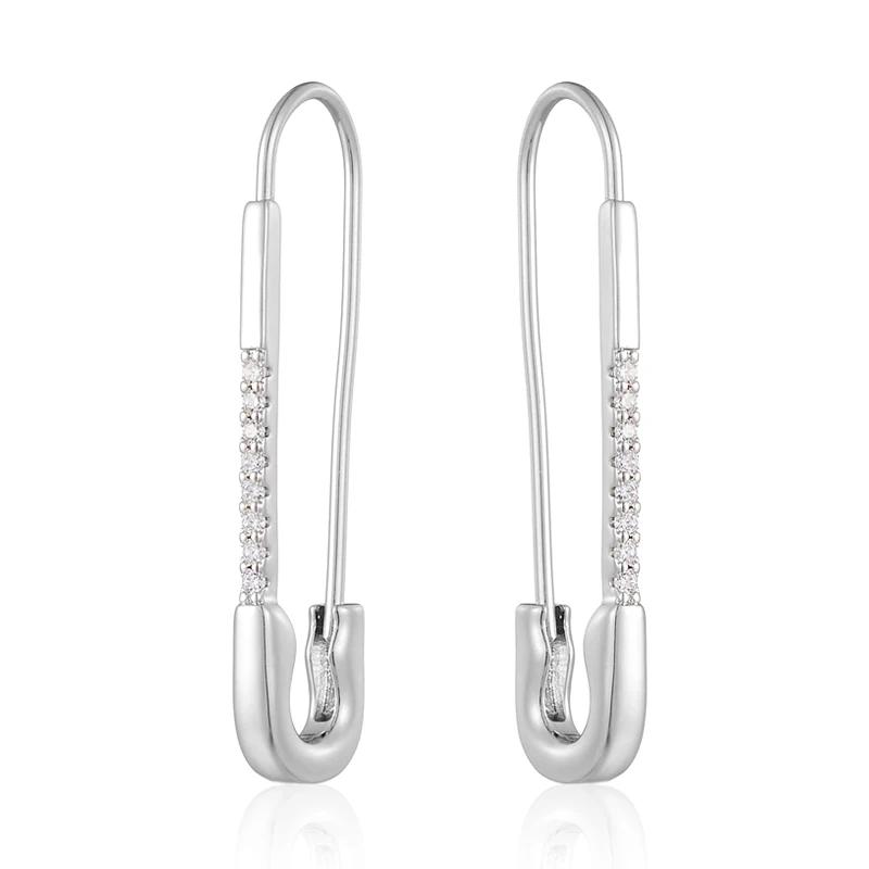 Silver Color Micro Inlay Zircon Pin Piercing Dangle Earrings for Women Modern Style Personality Party Jewelry