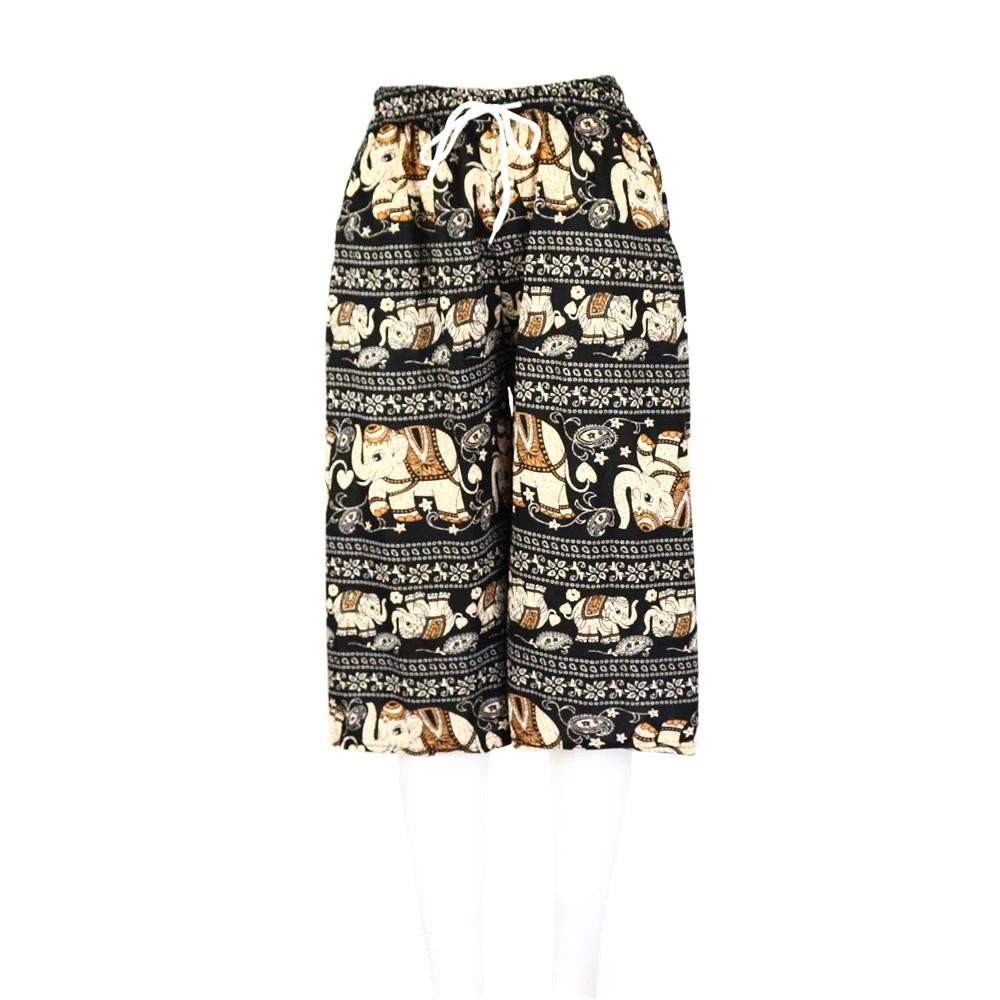 Капри Слоны Укороченные Брюки Регулируемый Эластичный Пояс Веревка Свободные Штанины Женские Мужские Унисекс Принт Таиланд Повседневная Уличная Одежда Пляжная Бохо Ретро Винтаж