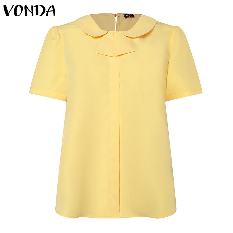 VONDA Женская повседневная свободная блузка с круглым вырезом и коротким рукавом