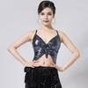 Женский костюм для танца живота, укороченный топ с открытой спиной, без рукавов, с пайетками, костюм для латинских танцев, бандажный жилет с регулируемыми резинками, праздничный топ