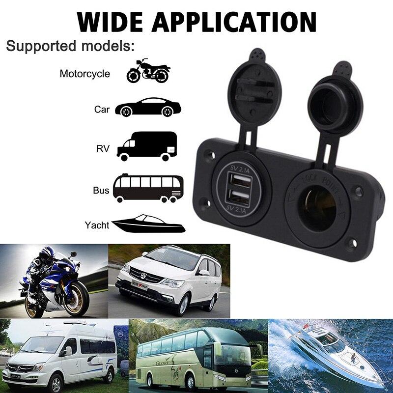 Панель с 2 отверстиями, 4,2 А, два порта USB, зарядное устройство, розетка 12 В/24 В, розетка для автомобиля, мотоцикла, лодки, морской квадроцикл, автофургон