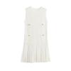 Women Pale Yellow Knitted Pleated Dress Fashion Pockets O-Neck Sleeveless A-line Mini Dress Official