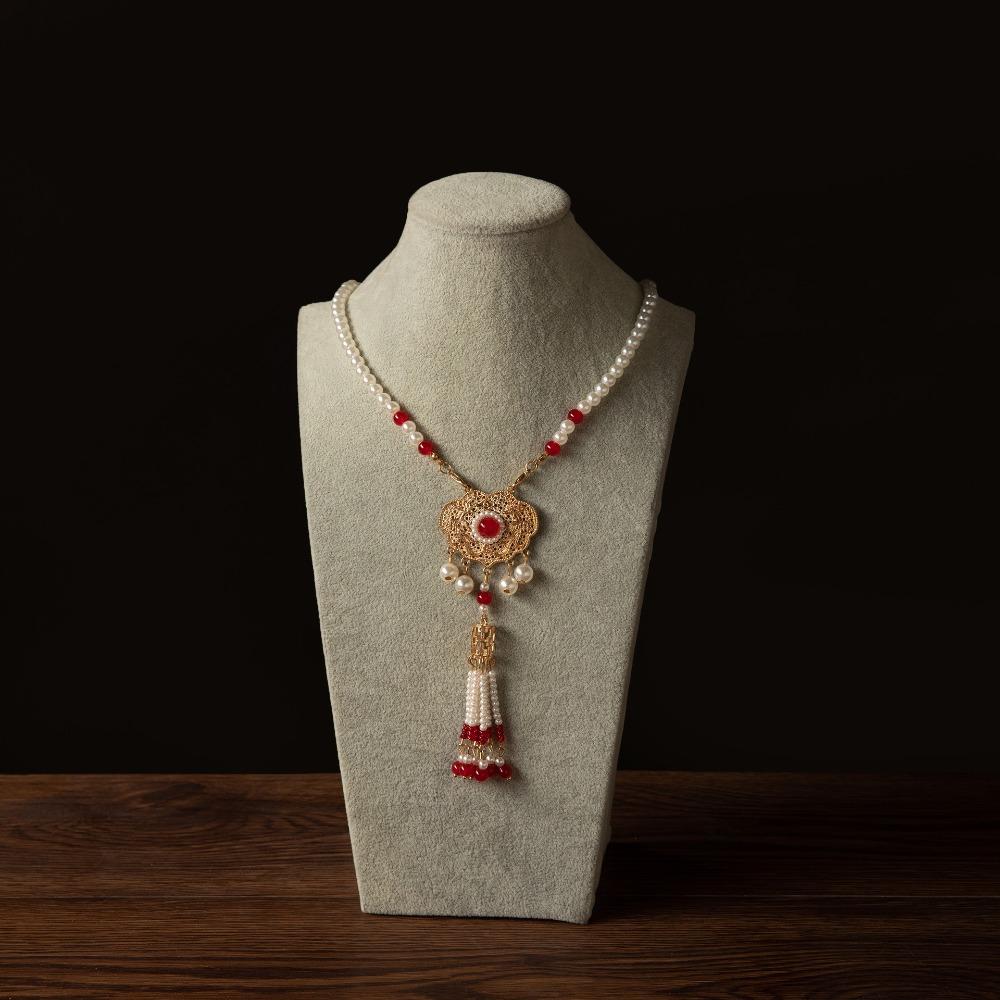 Кисточка Ожерелье из китайского жемчуга Имитация жемчуга Этнический жемчужный кулон Модное ожерелье Ханфу Воротник