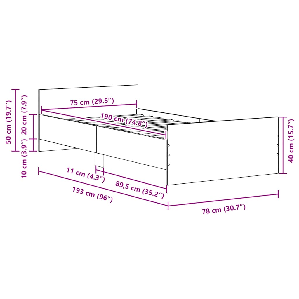 Bed Frame without Mattress Artisan Oak 75 x 190 cm Wood Based Material