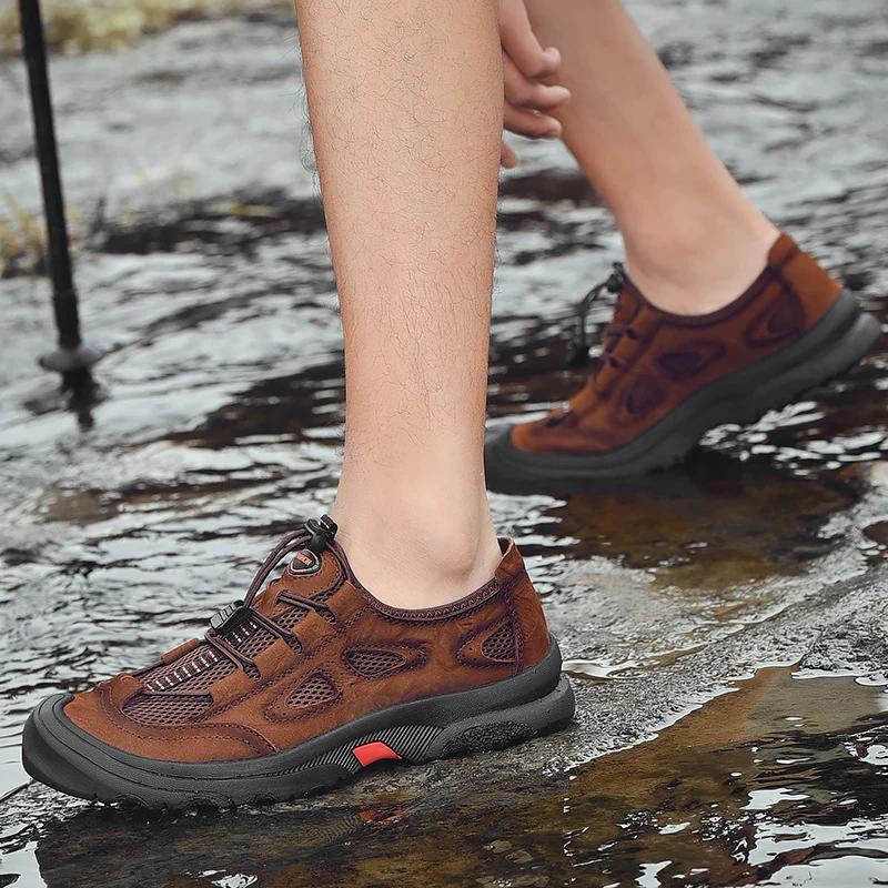 Мужская повседневная обувь для улицы из натуральной кожи, мужская обувь бренда, дышащая, удобная, мужские кроссовки, летняя обувь для альпинизма, пешего туризма, путешествий