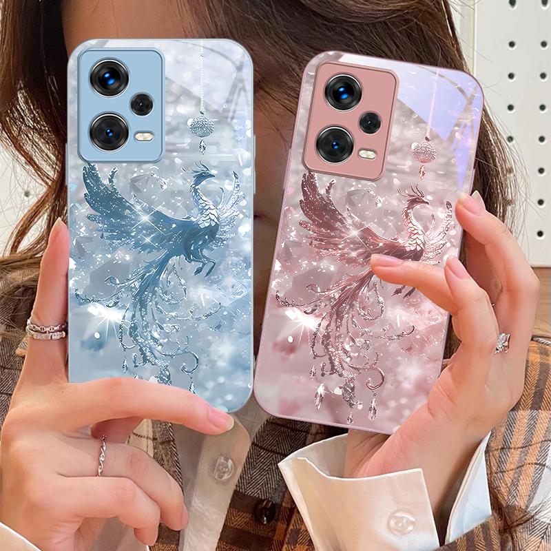 Чехол для телефона Broken Diamond Phoenix для Xiaomi 14 Ultra 13 Lite Redmi Note 13 11 Pro 12 Plus Poco X6 3 Pro F4 6 GT из закаленного стекла