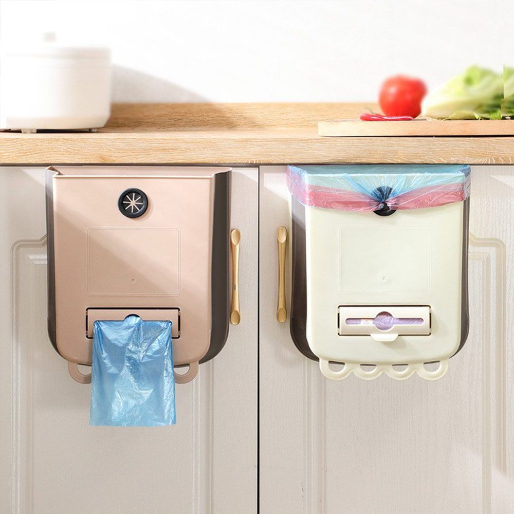 Foldable Hanging Trash Can Plastic Kitchen Compost Bin New Wall Mounted Garbage Can  Cabinet Door