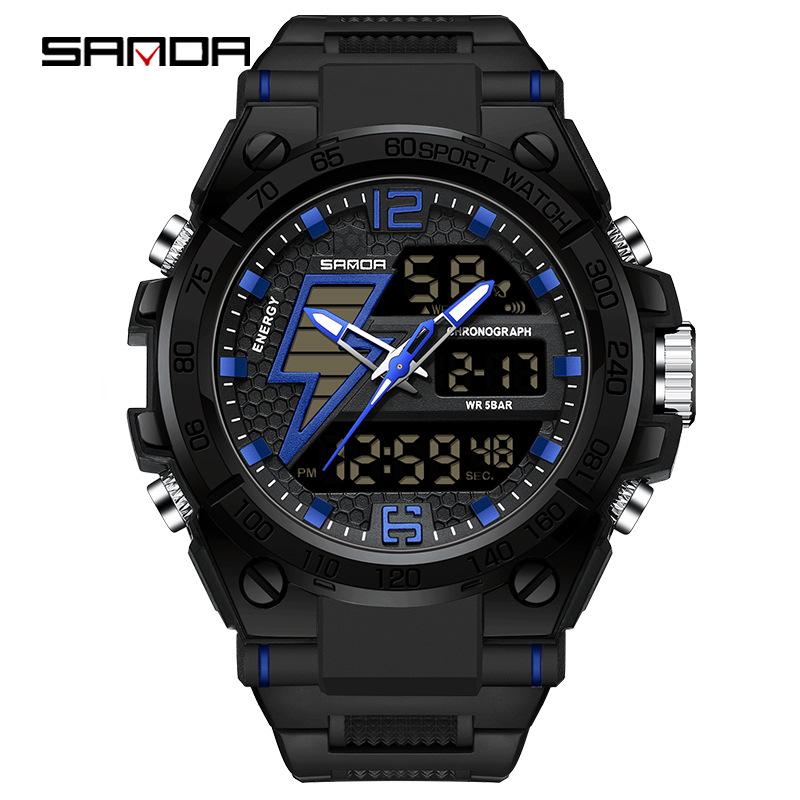Sanda Men's Multifunctional Waterproof Luminous Military-Style Outdoor Sports Electronic Watch