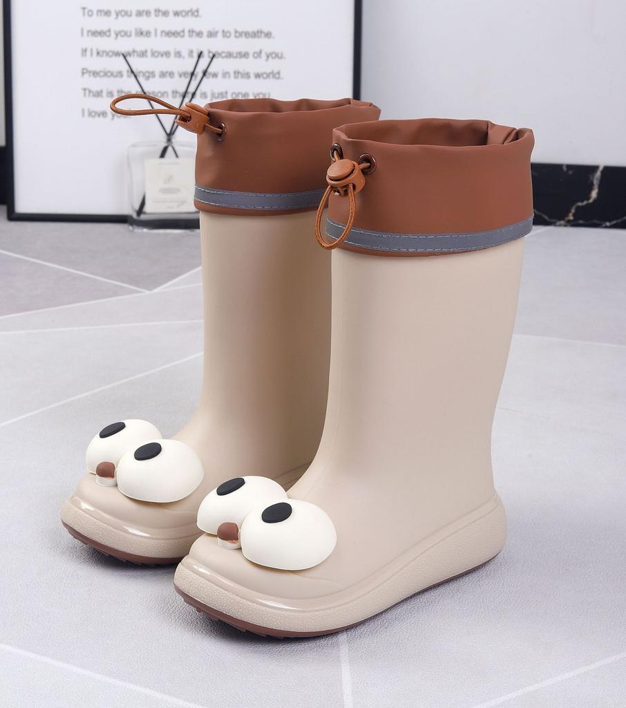 Большие глаза детские дождевики для девочек мальчиков учеников начальной школы симпатичные нескользящие водонепроницаемые теплые хлопковые модные средние резиновые сапоги