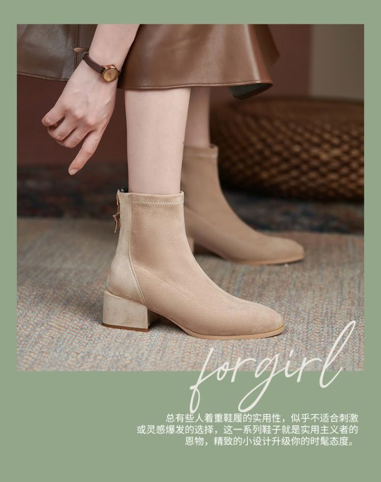 Осенне-зимние замшевые модные ботильоны женские средний каблук задняя молния большой размер женские ботинки круглый носок квадратный каблук новая резиновая подошва низкие ботинки