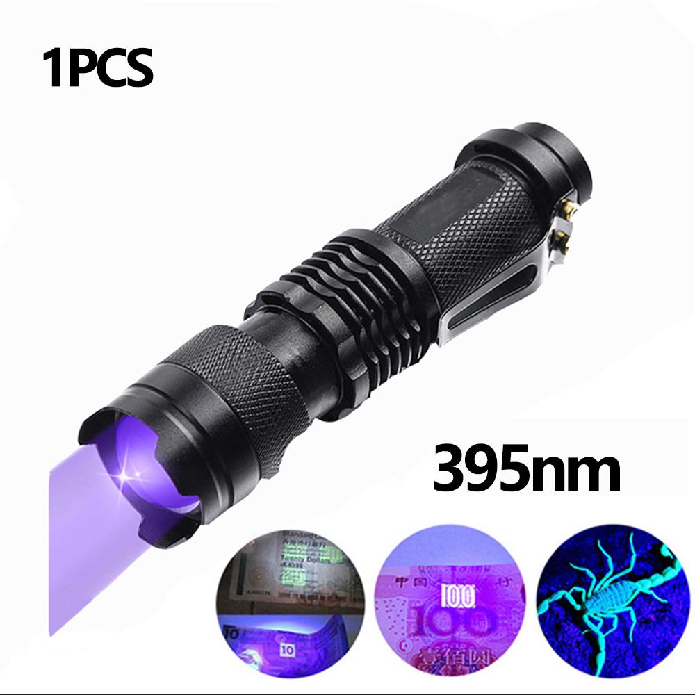 UV Purple Flashlight 365NM/395NM Aluminum Alloy Cash Detector Fluorescence Detection UV Flashlight Scorpion Lamp Purple Lamp