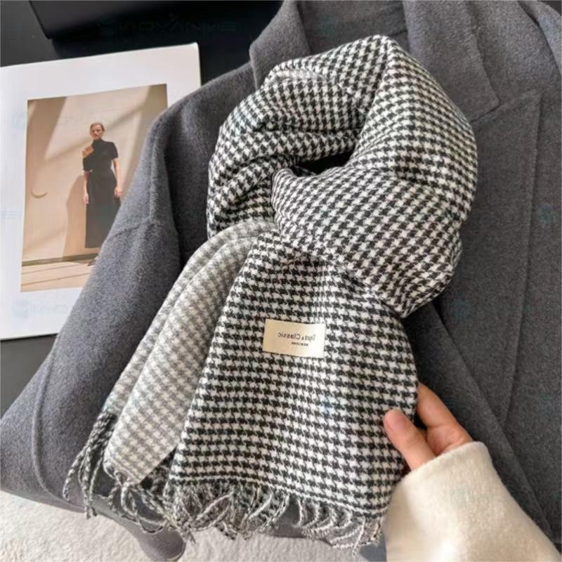 New Women's Winter Scarf Imitation Wool Classic Houndstooth Tassel Academy Style Student Scarves Elegant Fashion Accessories