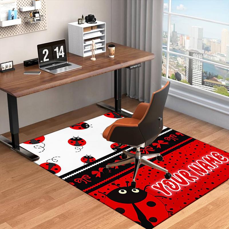 1PC Custom Name Ladybug Theme Floor Mat Ideal for Living Room, Game Rooms, Office, Bedroom,Floor Mat Playful Design